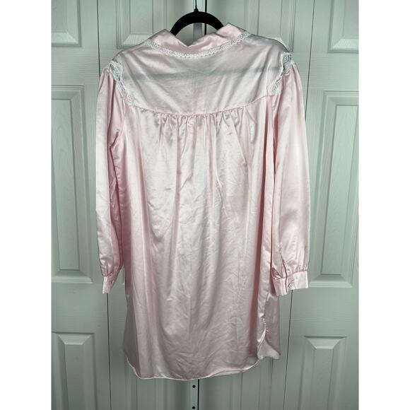 80s Pink Satin Lace Embroiderd Cotton Lined Night Sleep Shirt Large Jodie Arden - Picture 8 of 9